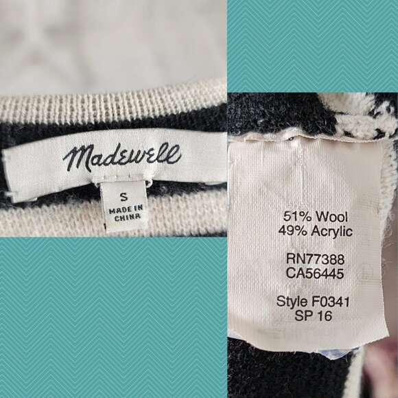 Madewell Black Stripe Wool Blend Knit Sweater Tee - Picture 3 of 3